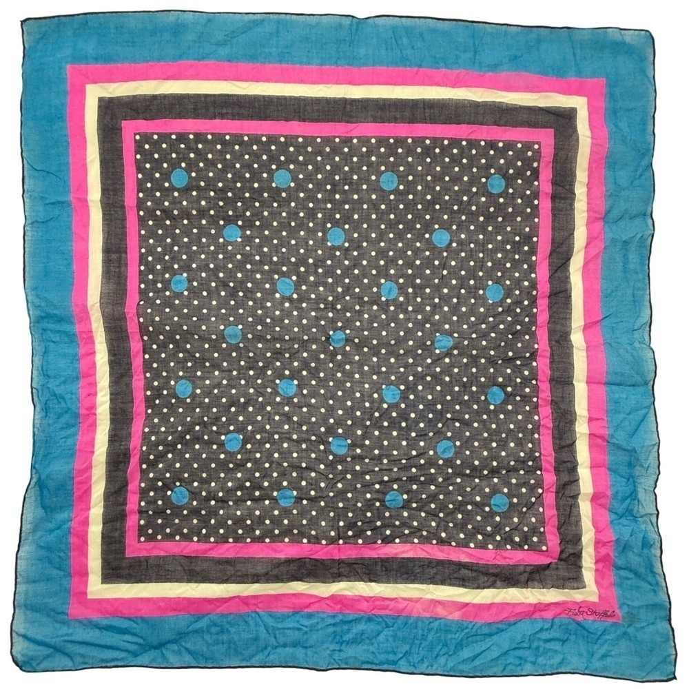 Fisba Stoffels Vintage Square Scarf Blue Pink Black Polka Dot 19"